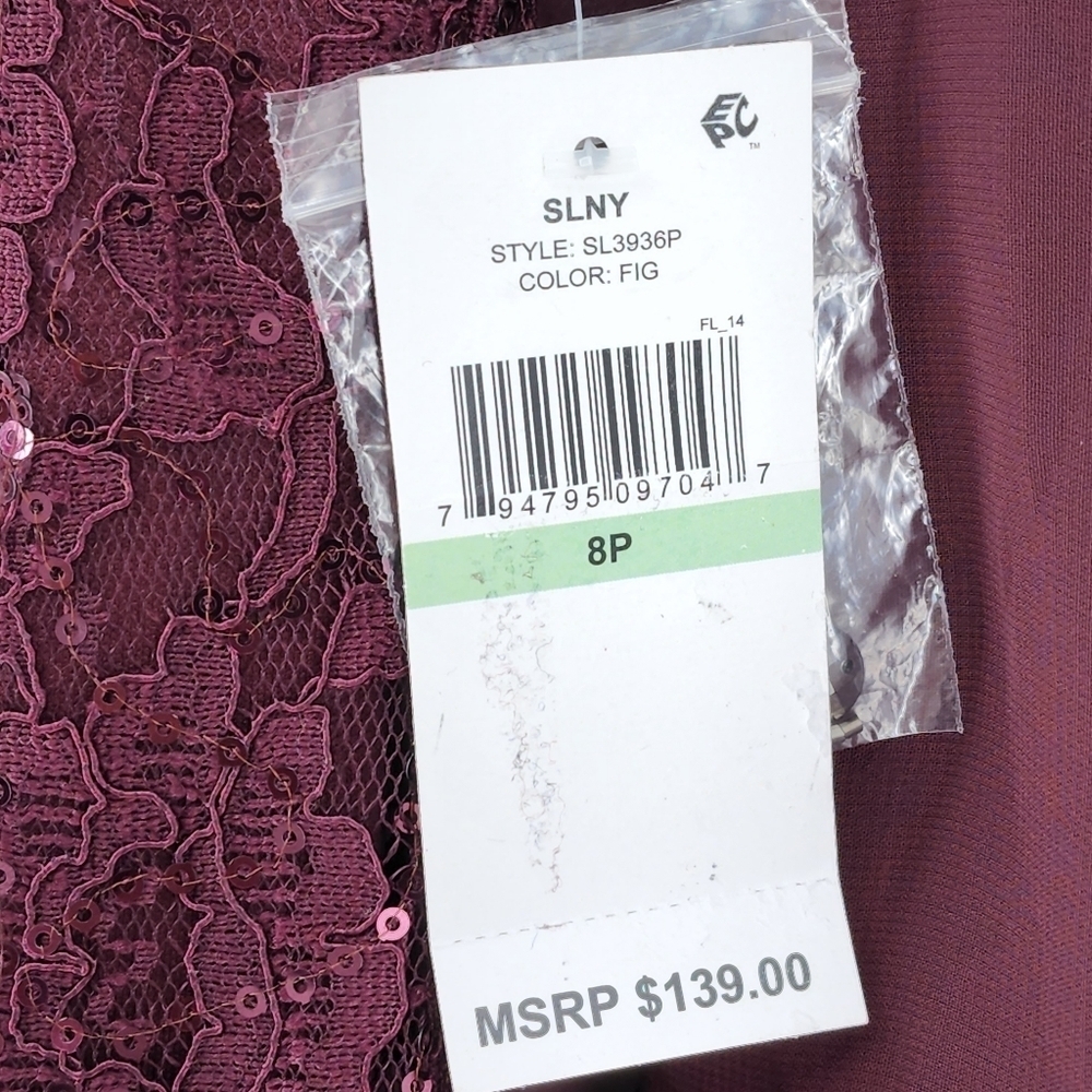 SLNY Women's Burgundy Sequined Rhinestone Capelet Maxi Formal Sheath Dress - 8P - Picture 8 of 8